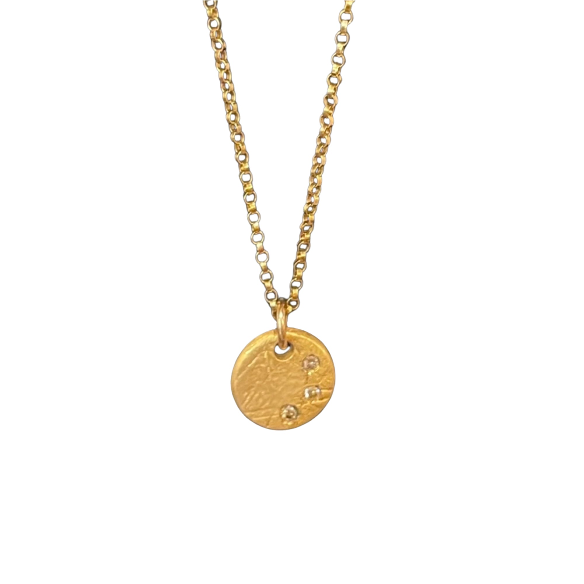Remy Brushed Gold Disc Necklace with Diamonds – 14K Gold Filled & Vermeil