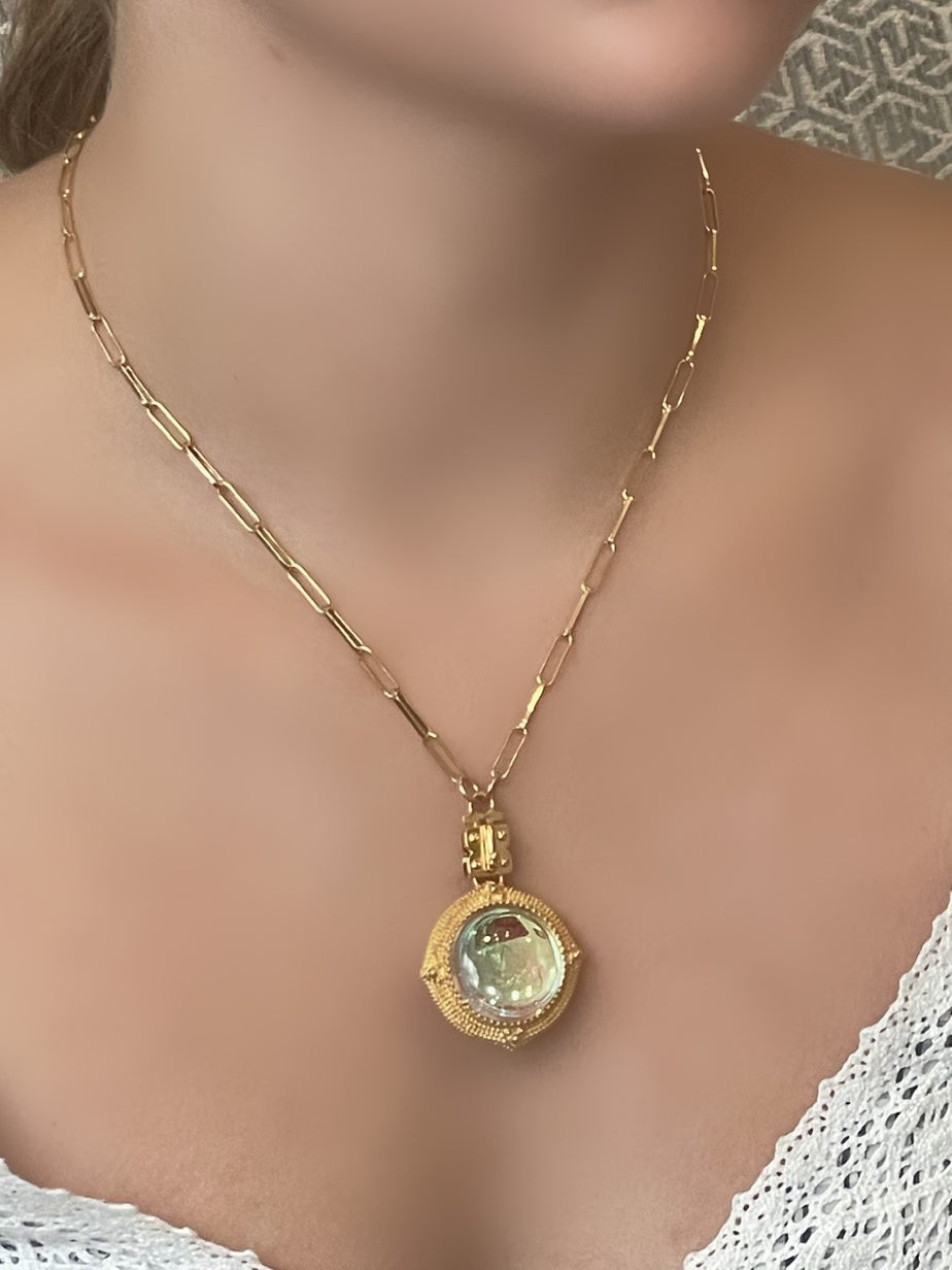 Domed Orb Pendant with Double-Sided Cabochon Stones – Vermeil