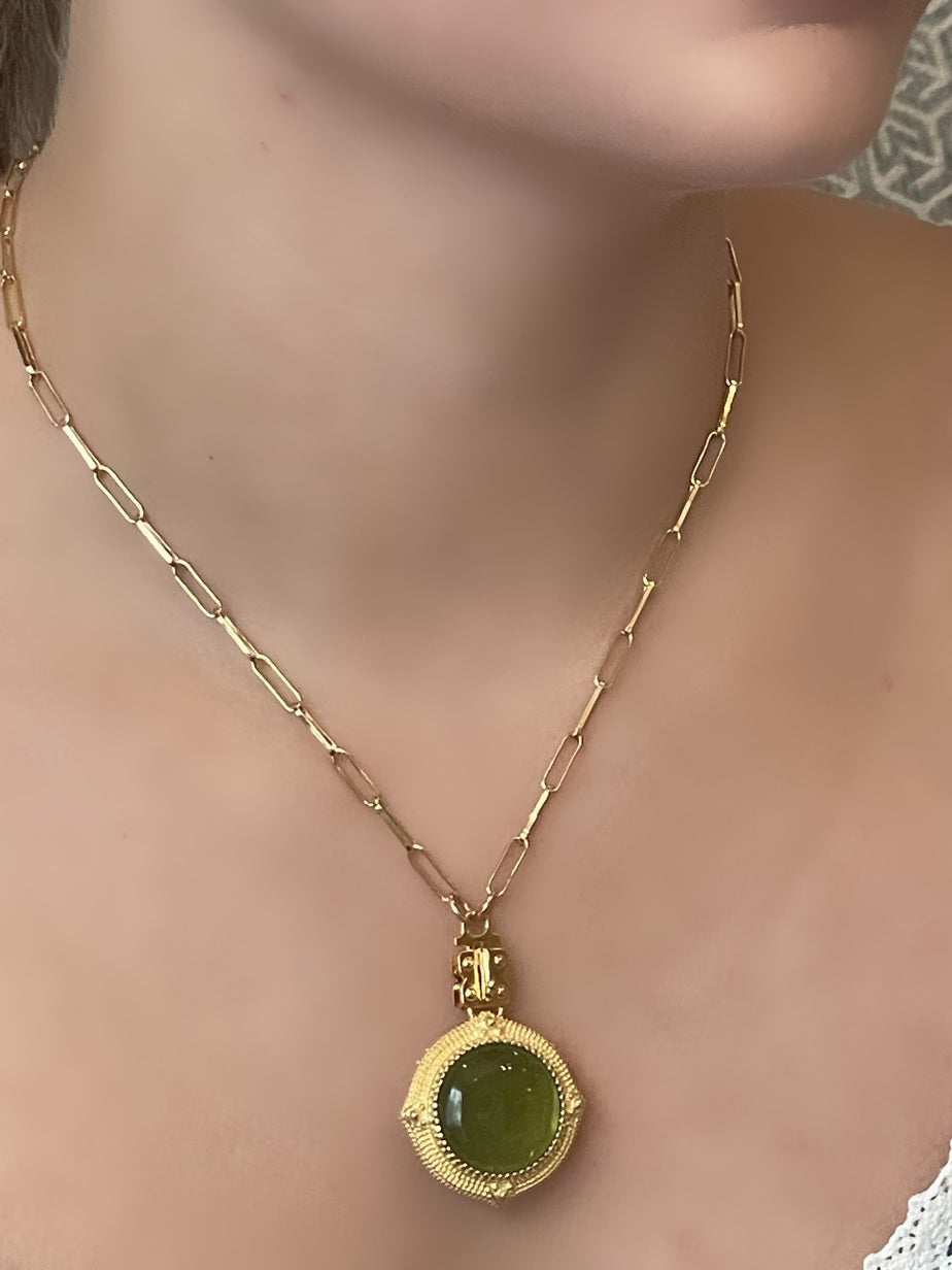 Domed Orb Pendant with Double-Sided Cabochon Stones – Vermeil
