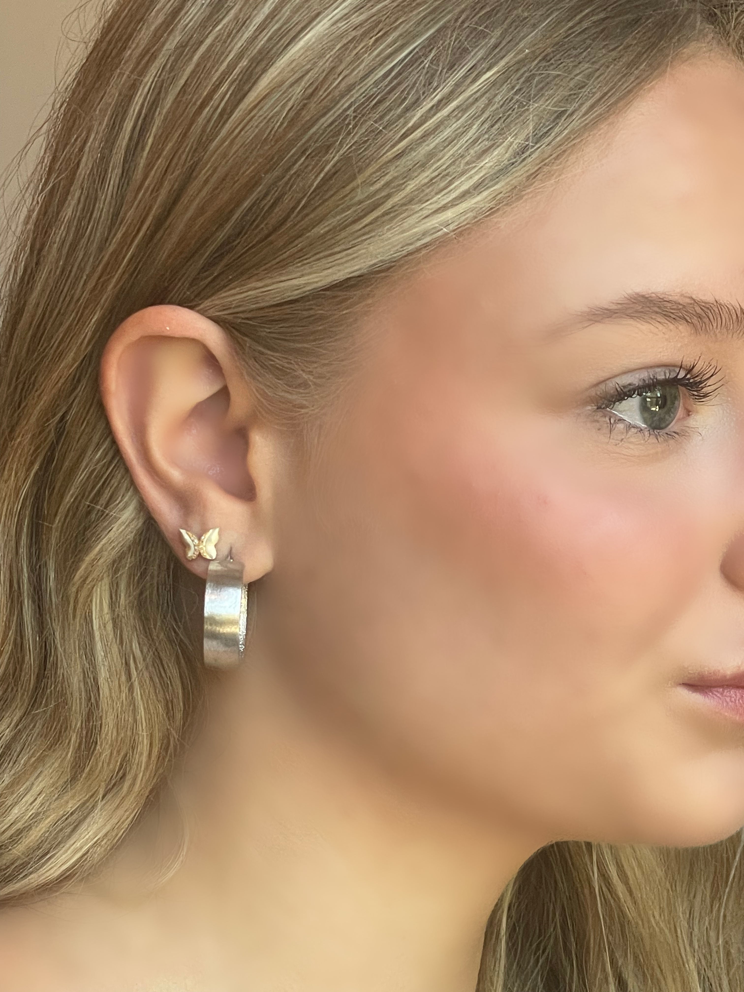 Priscilla Wide Band Hoop Earrings with Brushed Finish – Sterling Silver