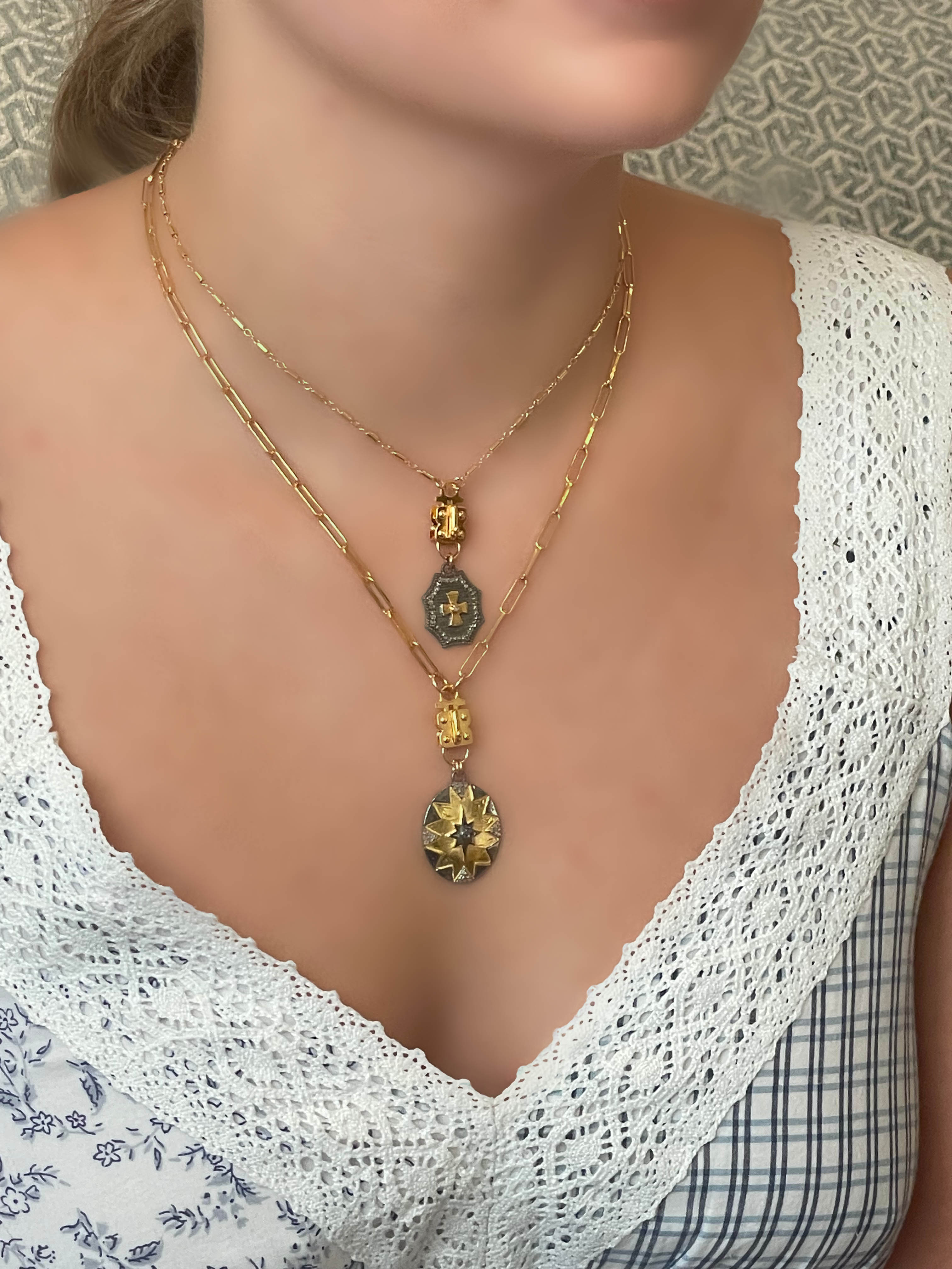 Diamond-Accented Two-Tone Cross Pendant – Sterling & Vermeil