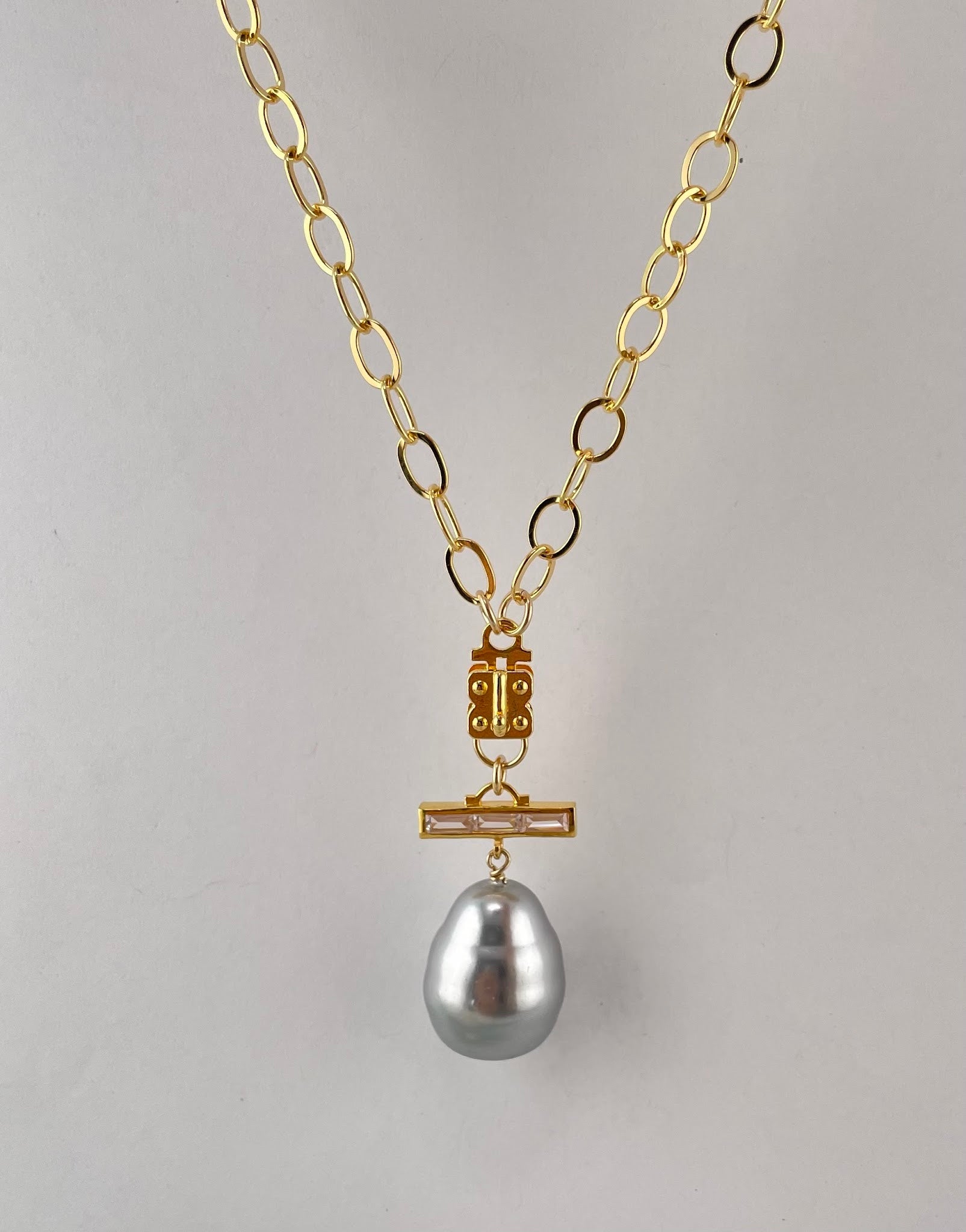 Stone Bar w/ Gray Pearl- Gold