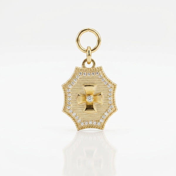Anne- Diamond-Accented Two-Tone Cross shield -Sterling & Vermeil