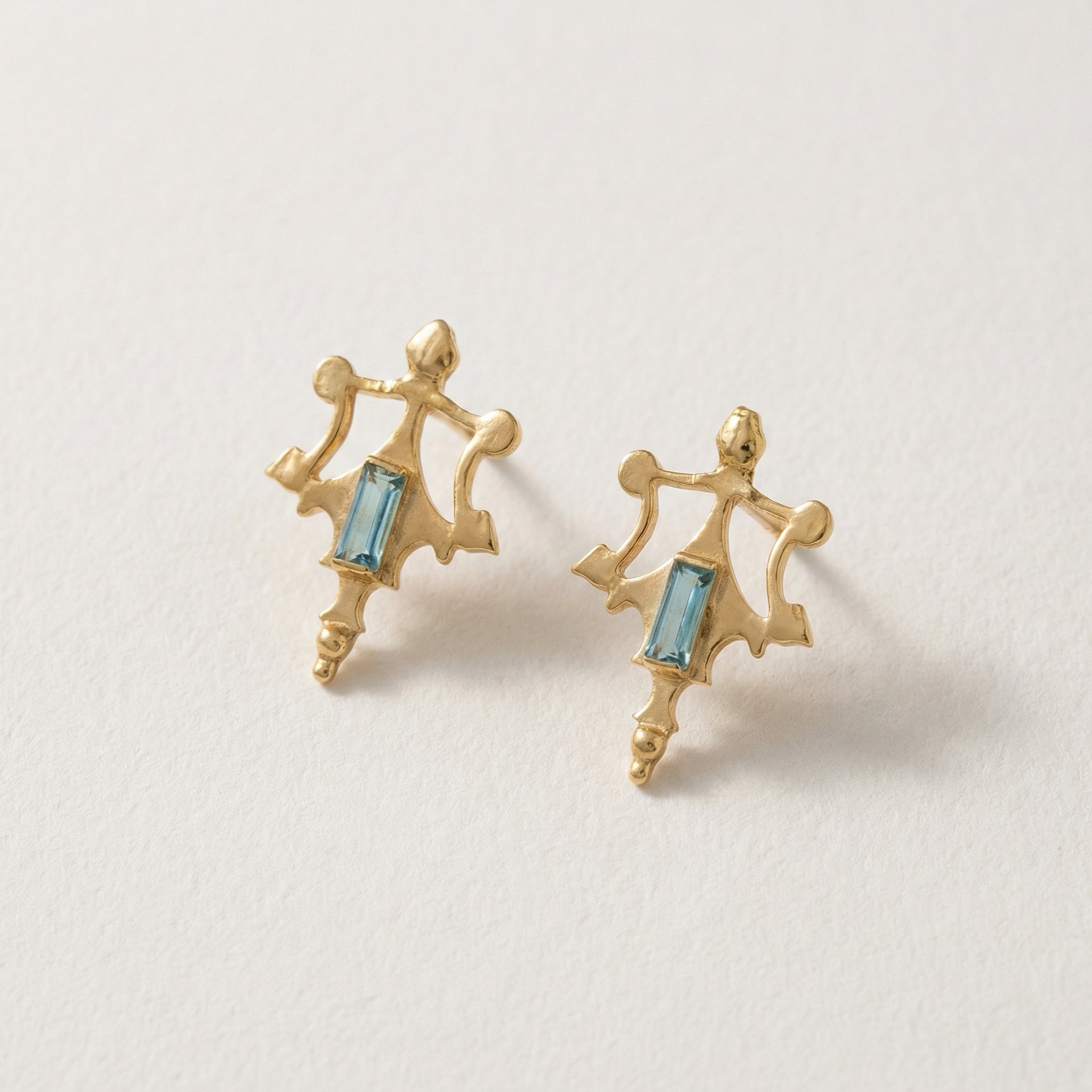 Roman Artifact Replica Earrings with Baguette Stone Accent