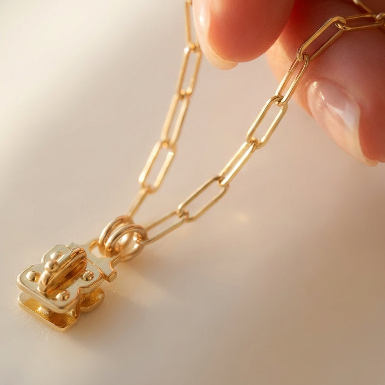 Paperclip Chain with Signature Vignette Holder – 14K Gold Filled or Sterling Silver