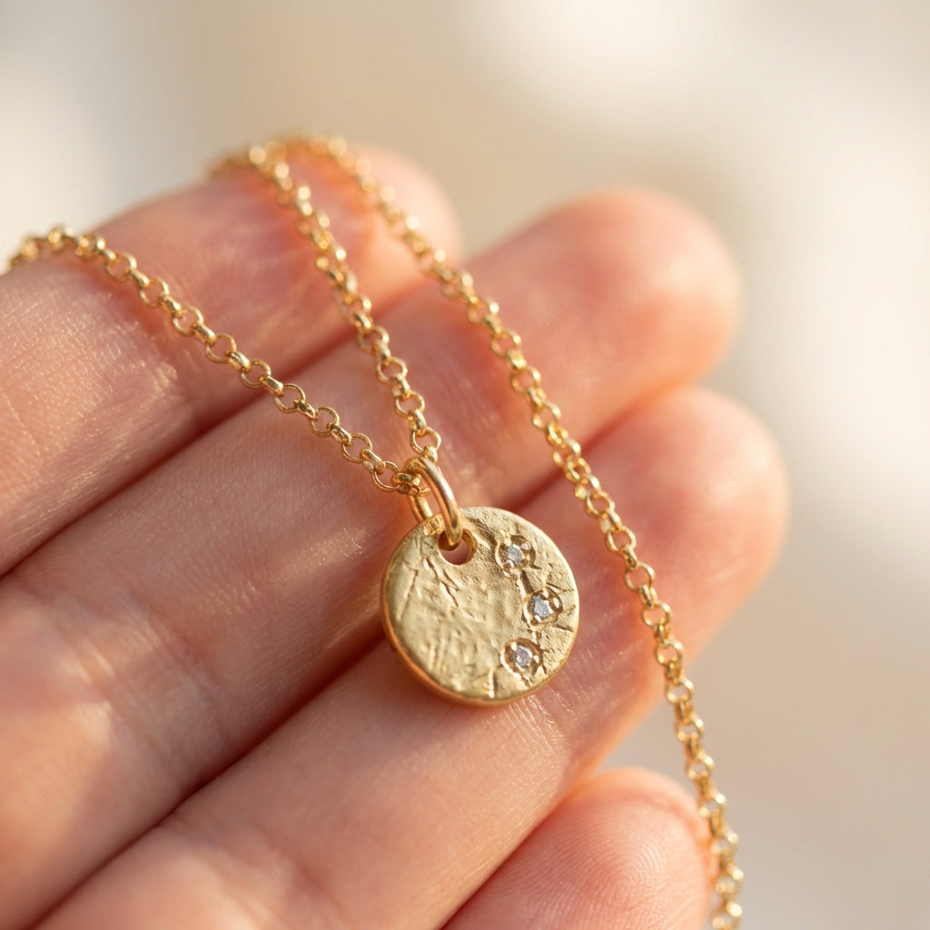 Remy Brushed Gold Disc Necklace with Diamonds – 14K Gold Filled & Vermeil