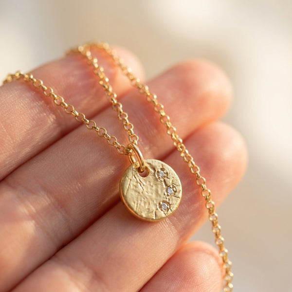 Remy Brushed Gold Disc Necklace with Diamonds – 14K Gold Filled & Vermeil