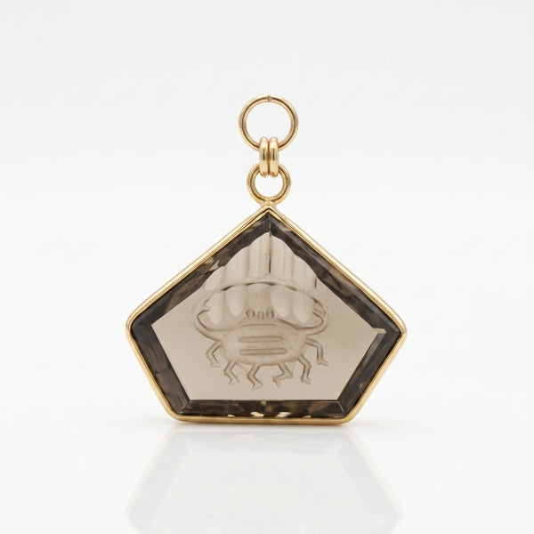 Whimsical Carved Beetle in Smoky Quartz Pendant – Gold Filled & Vermeil