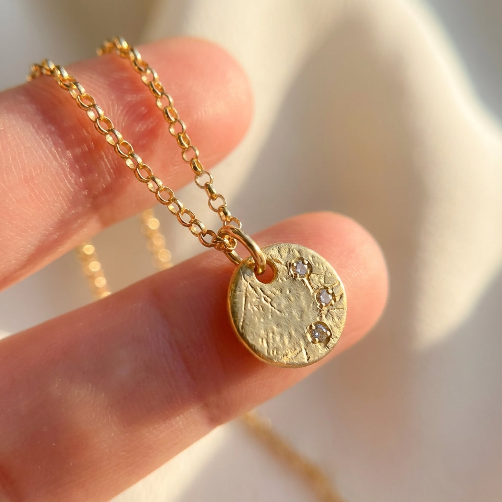 Remy Brushed Gold Disc Necklace with Diamonds – 14K Gold Filled & Vermeil