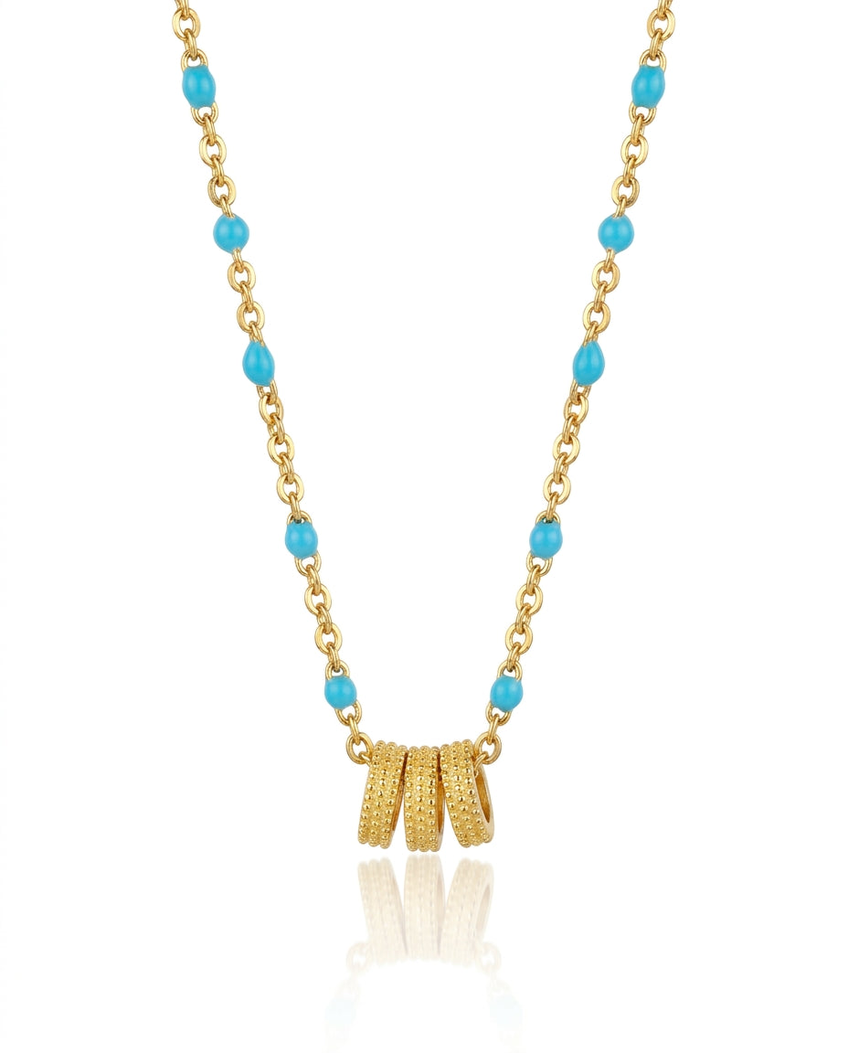 Three Rings Enamel Bead Station Chain- 17"  – 14K GF & Verm.