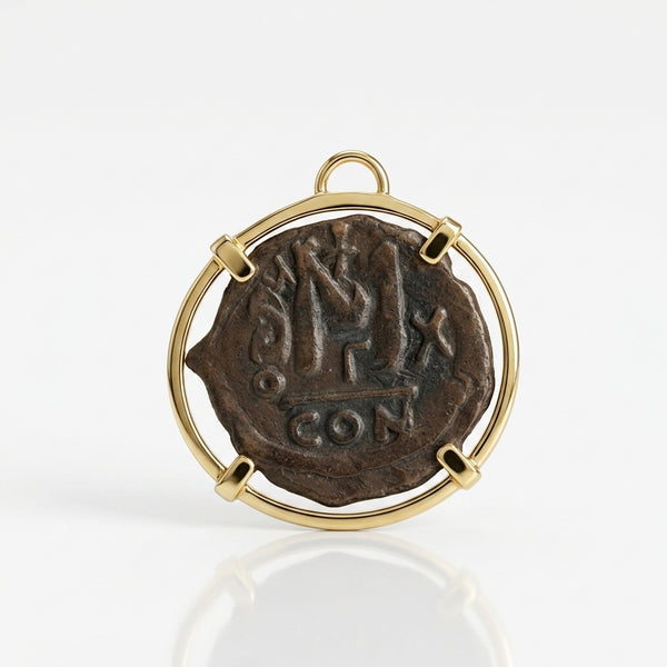 Authentic Bronze Roman Coin Vignette – 40 Nummi – Vermeil Bezel