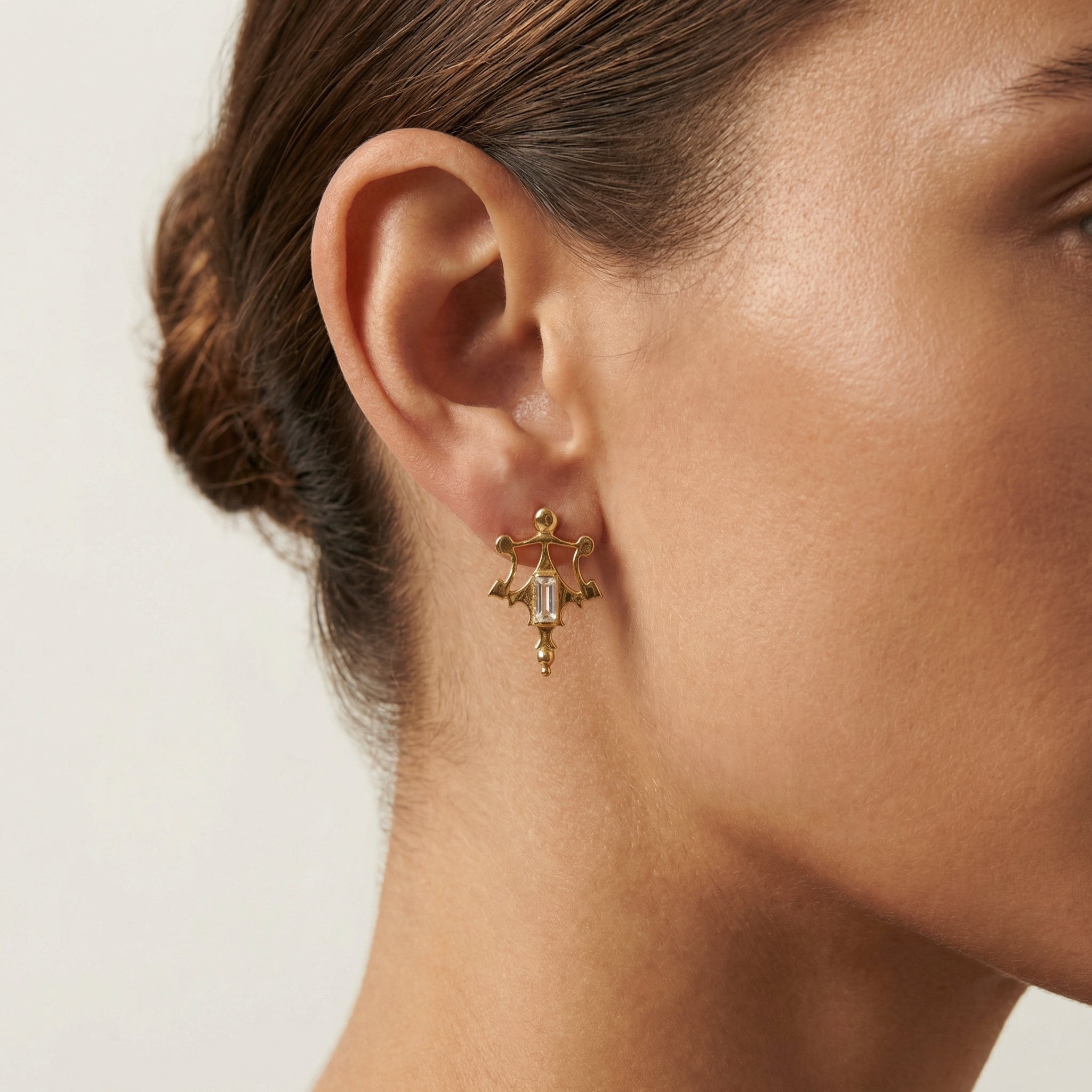 Roman Artifact Replica Earrings with Baguette Stone Accent