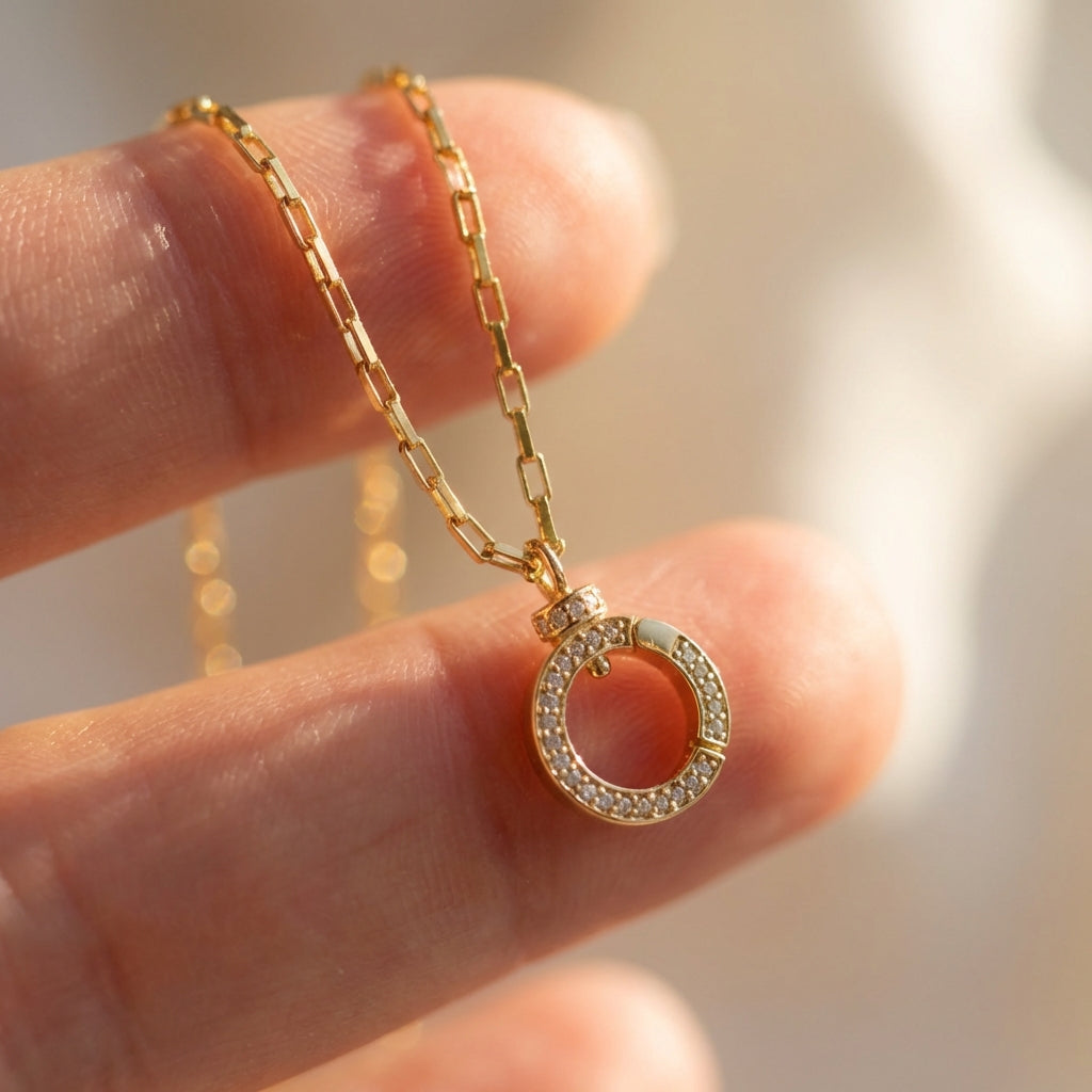 Diamond clasp ring w/ Box chain- gold filled-16"-19"