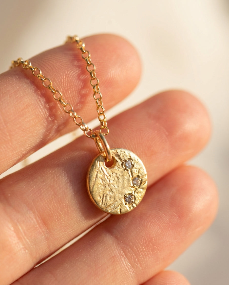 Remy Brushed Gold Disc Necklace with Diamonds – 14K Gold Filled & Vermeil