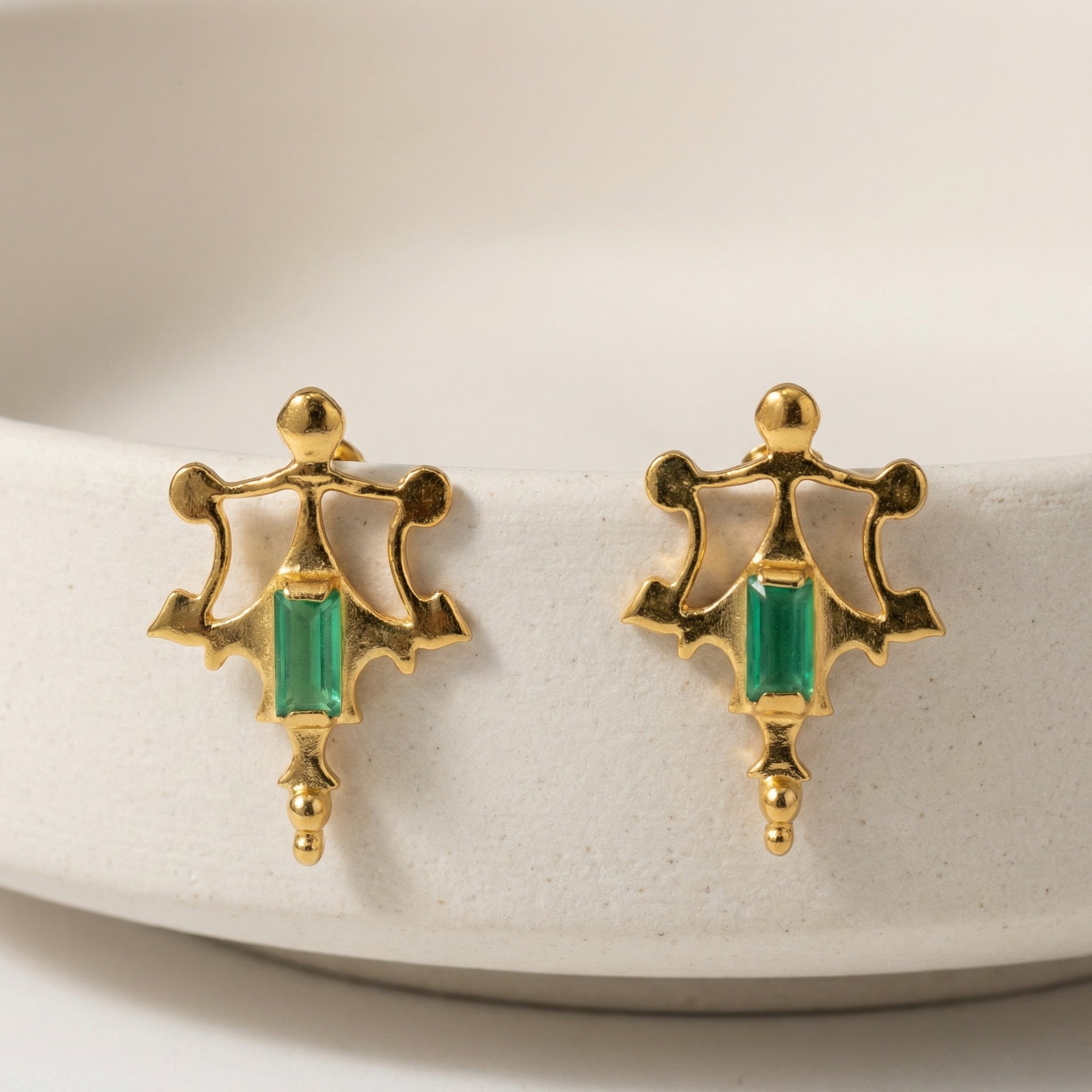 Roman Artifact Replica Earrings with Baguette Stone Accent