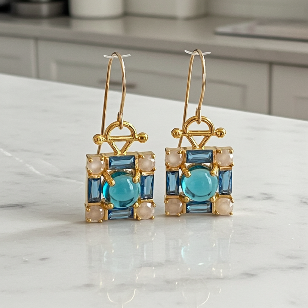 Madison-Square Pendant Earrings with Cross-Pattern Design – Vermeil &amp; Gold-Filled Ear Wire