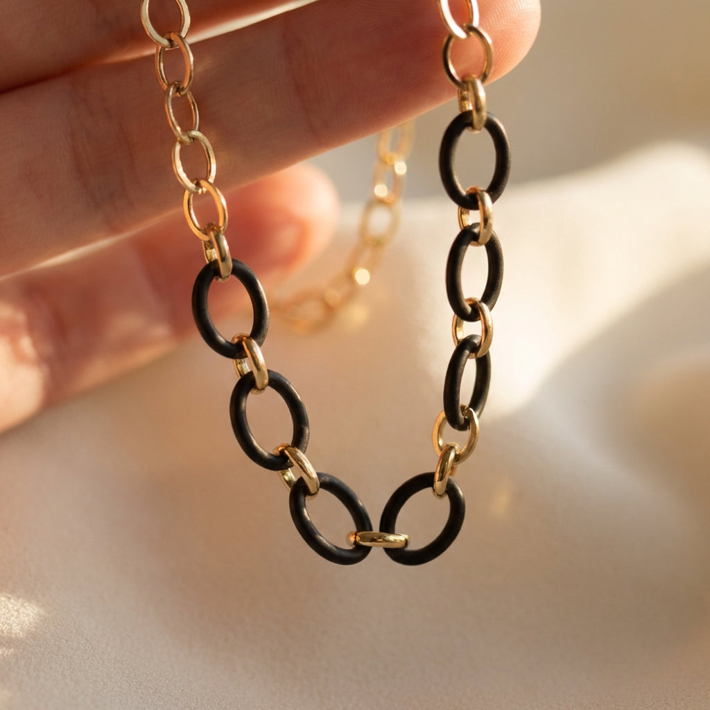 Nico Black & Gold Cable Necklace- Small - 16"