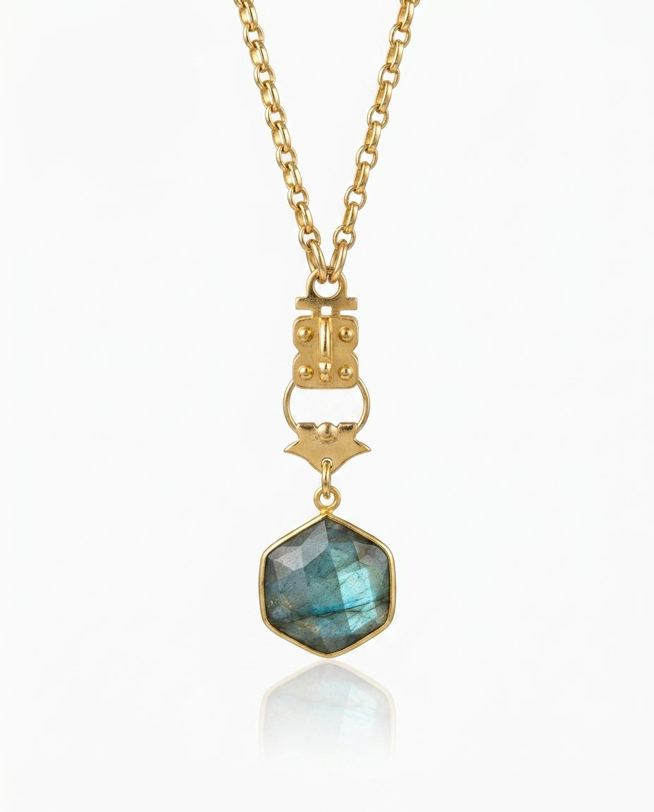 Colorful Faceted Hexagon stone with Roman Replica – Vermeil