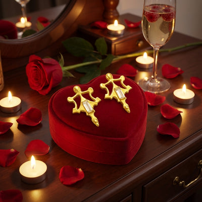 Roman Artifact Replica Earrings with Baguette Stone Accent