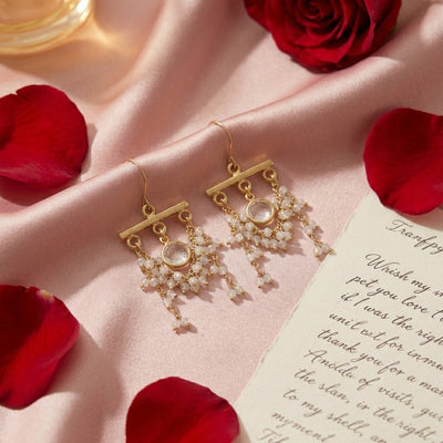 Moonstone Swag Earrings with Crystal Quartz Center – Gold Filled & Vermeil