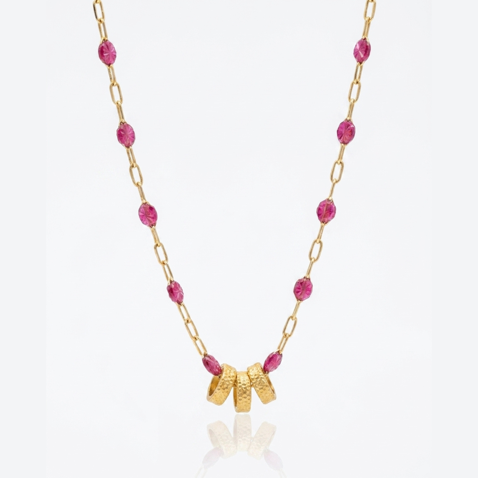 Three Rings Enamel Bead Station Chain- 17"  – 14K GF & Verm.