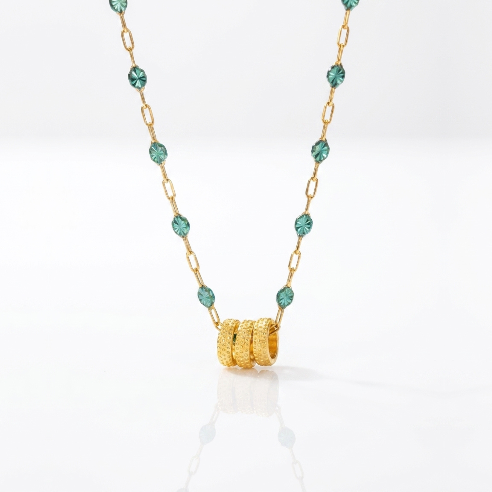 Three Rings Enamel Bead Station Chain- 17"  – 14K GF & Verm.