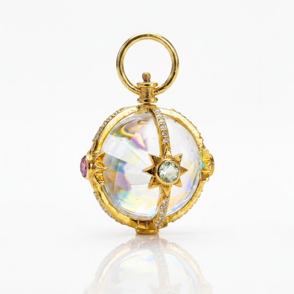 Caged Stone Orb Vignette-Celestial Sphere w/ White Topaz Cage
