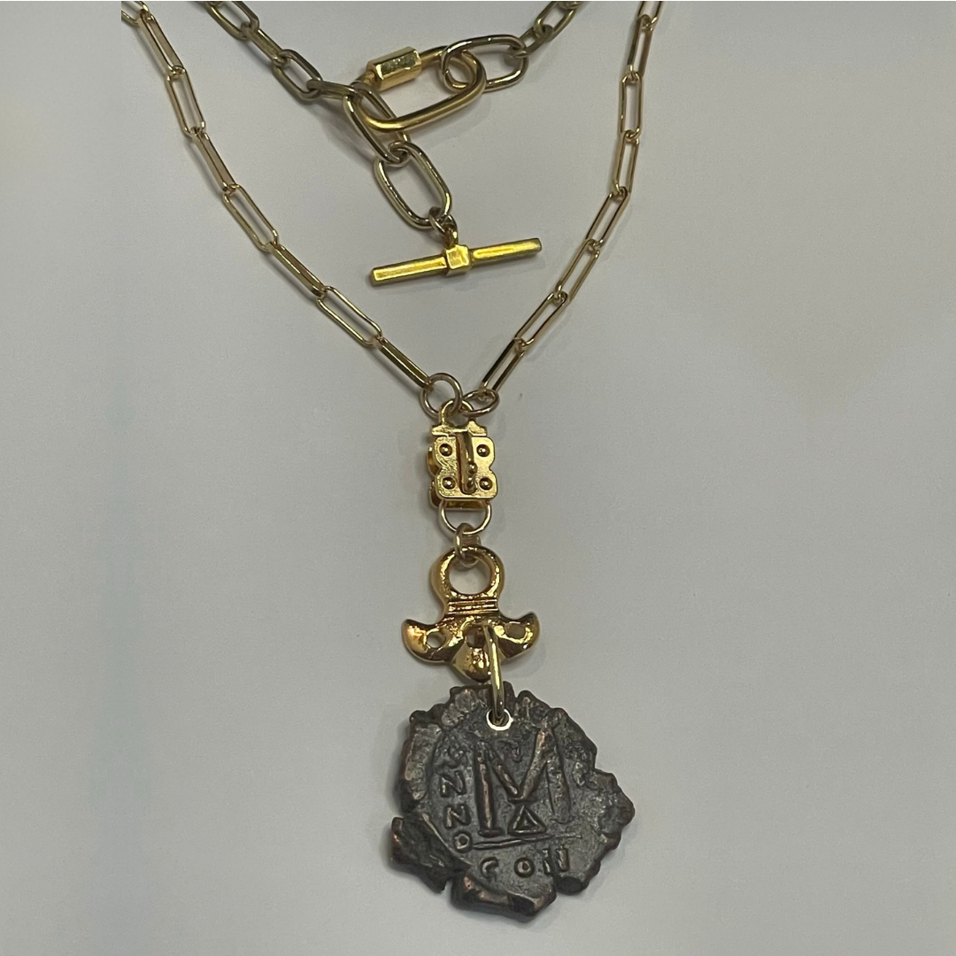 Authentic Bronze Roman Coin Necklace – 40 Nummi – Two-Tone Vermeil &amp; Gold Filled