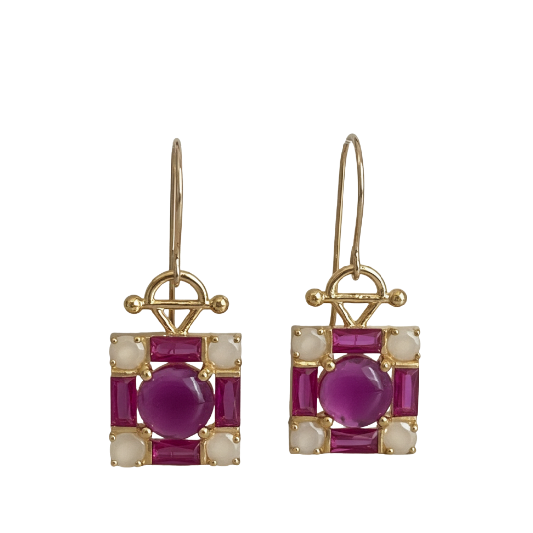 Madison-Square Pendant Earrings with Cross-Pattern Design – Vermeil &amp; Gold-Filled Ear Wire