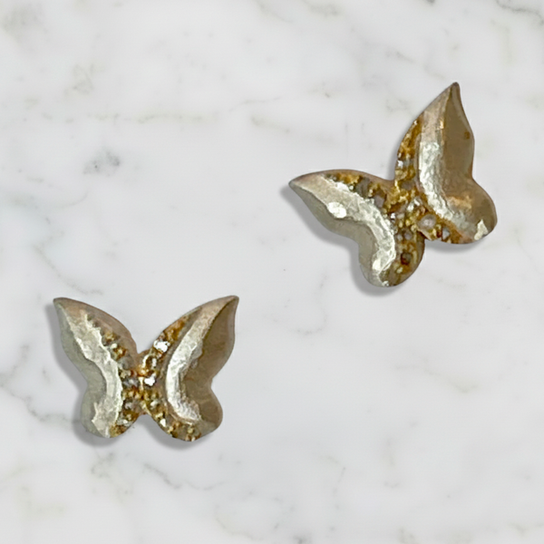Flutter Two-Tone Diamond Butterfly Stud Earrings – Sterling Silver & Vermeil