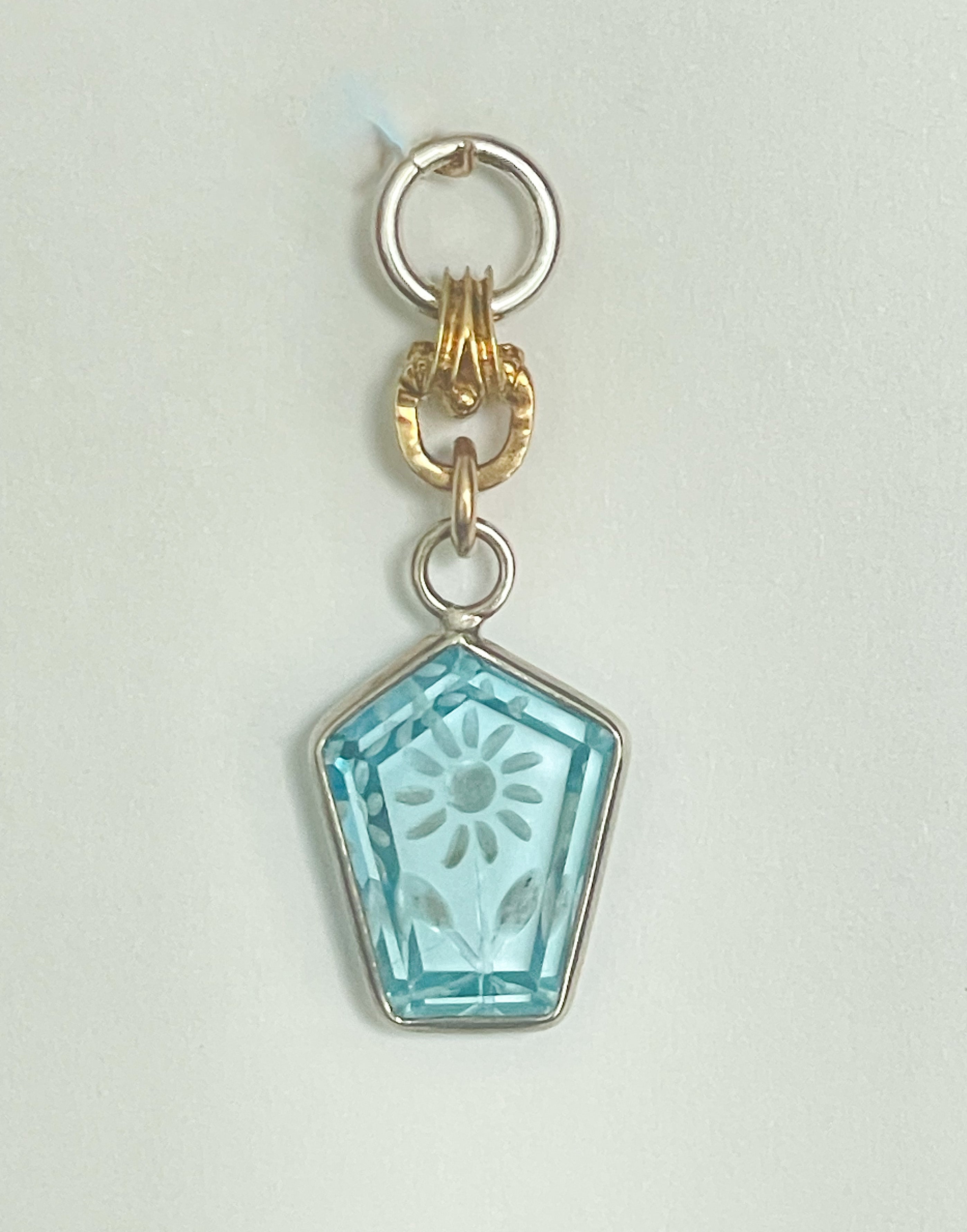 Carved Swiss Blue Topaz- 5- Two Tone