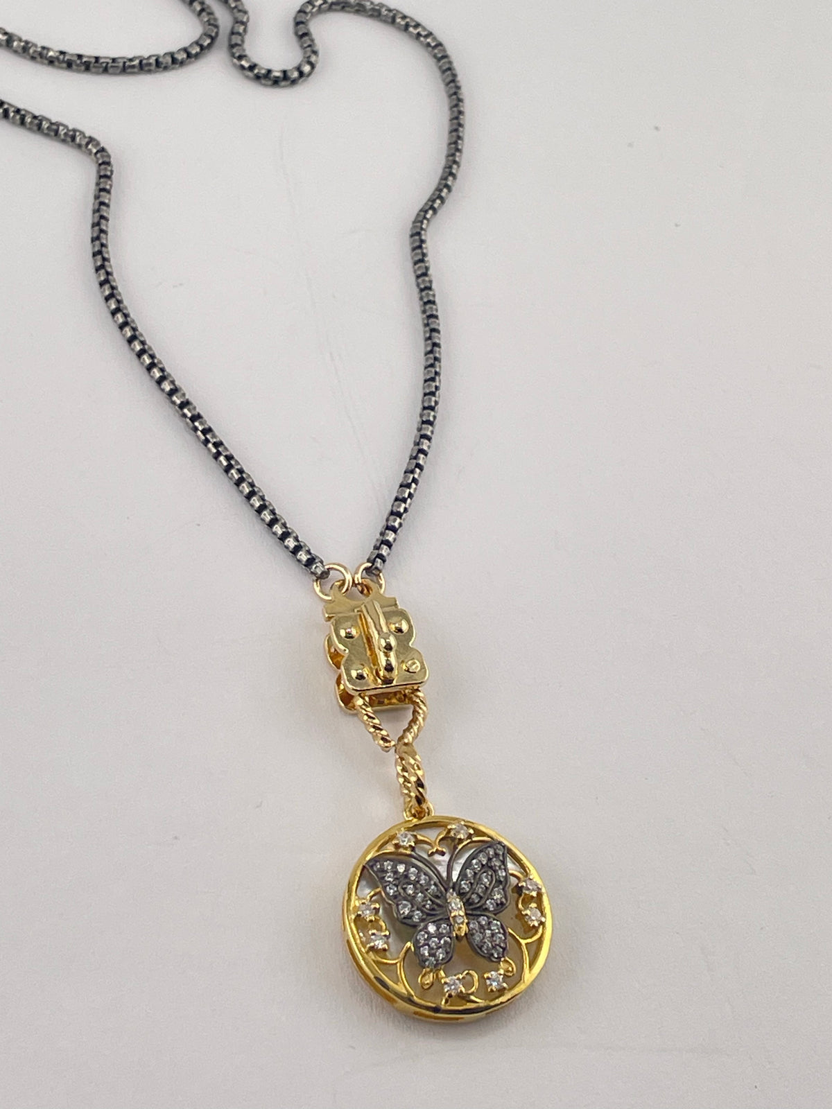 Midnight Butterfly- M.O.P. & Lab Grown Diamonds- 2 Tone- Gold/Gunmetal