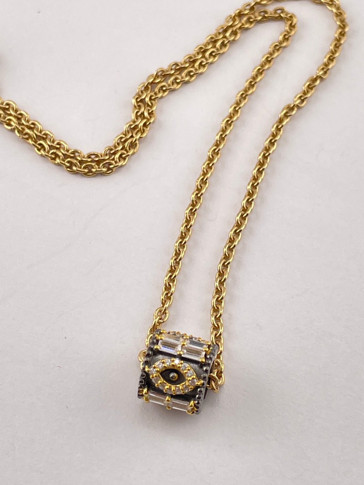 Guardian Eye Diamond Necklace- 15"-17" Gold Filled Chain