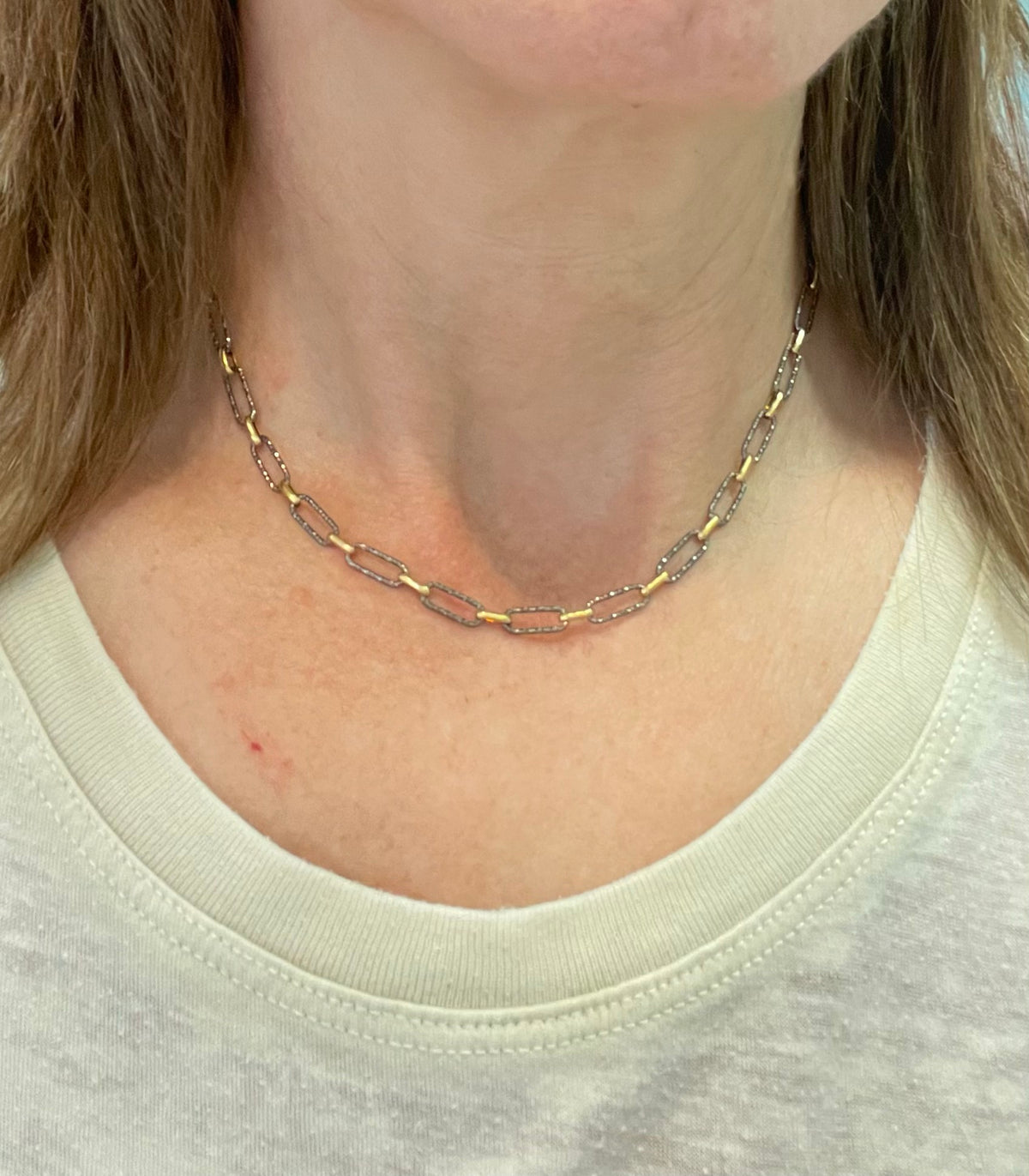 Paperclip Chain- 14K Gold Filled & Sterling Gunmetal links-2 Tone