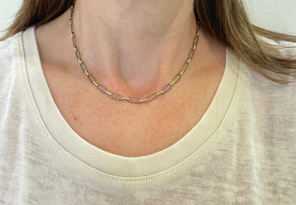 Paperclip Chain- 14K Gold Filled & Sterling Gunmetal links-2 Tone