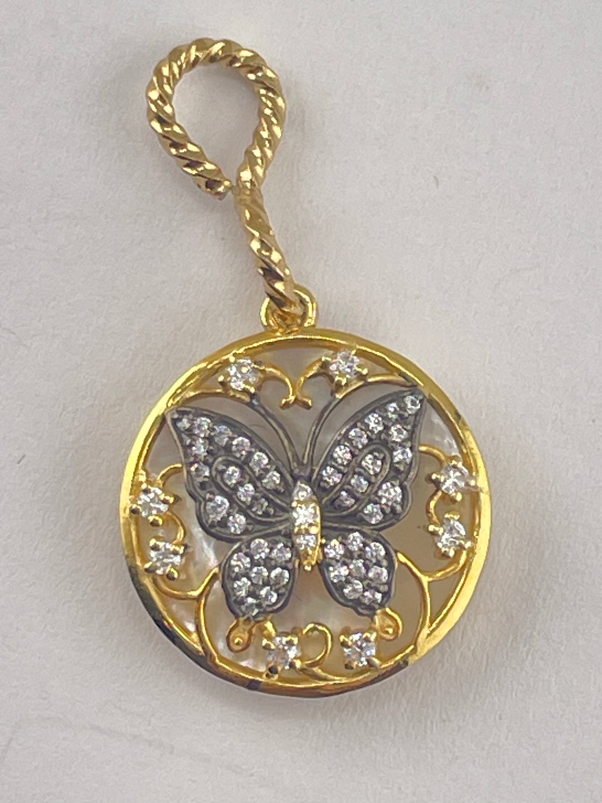 Midnight Butterfly- M.O.P. & Lab Grown Diamonds- 2 Tone- Gold/Gunmetal