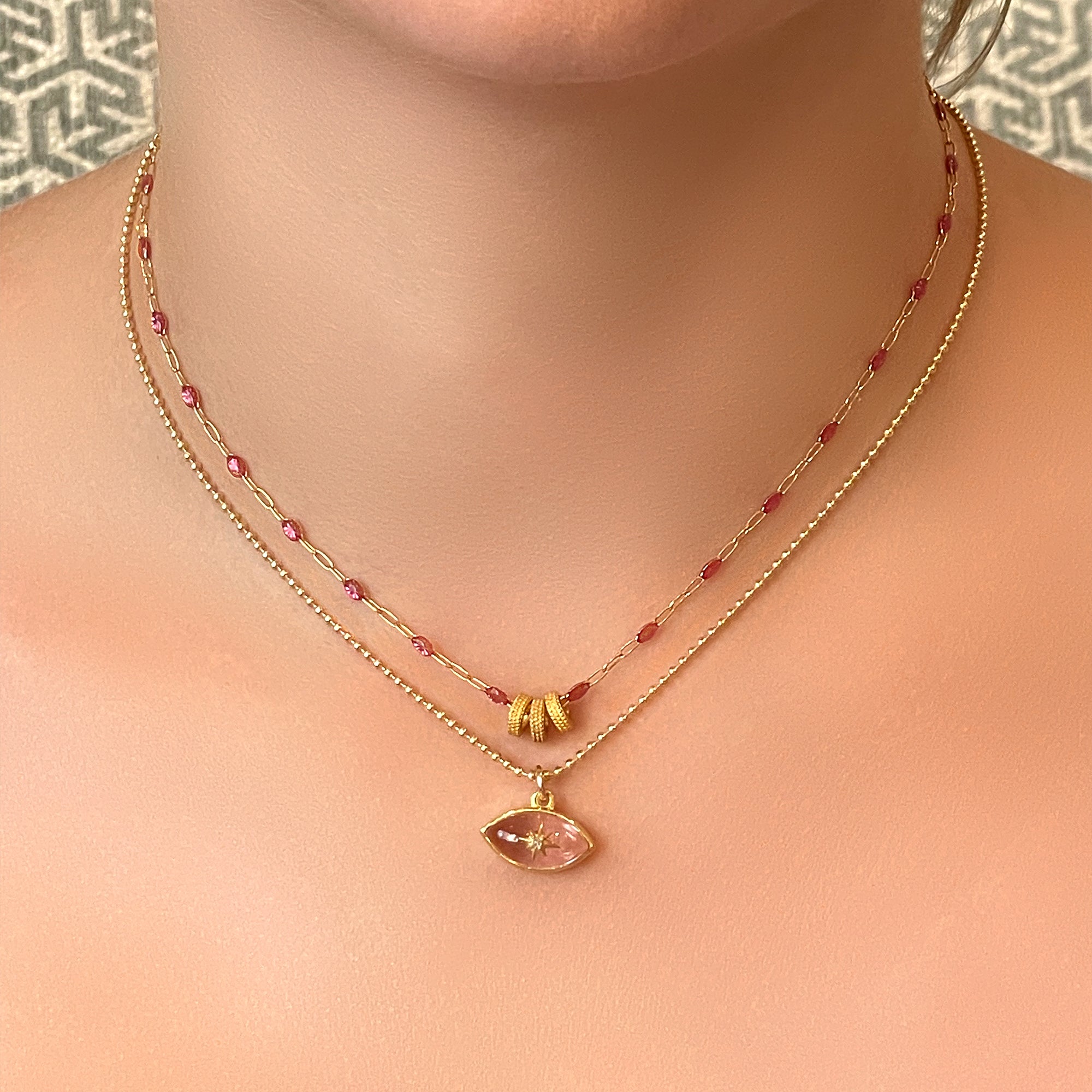 Elouise Necklace - Pink Quartz - Gold