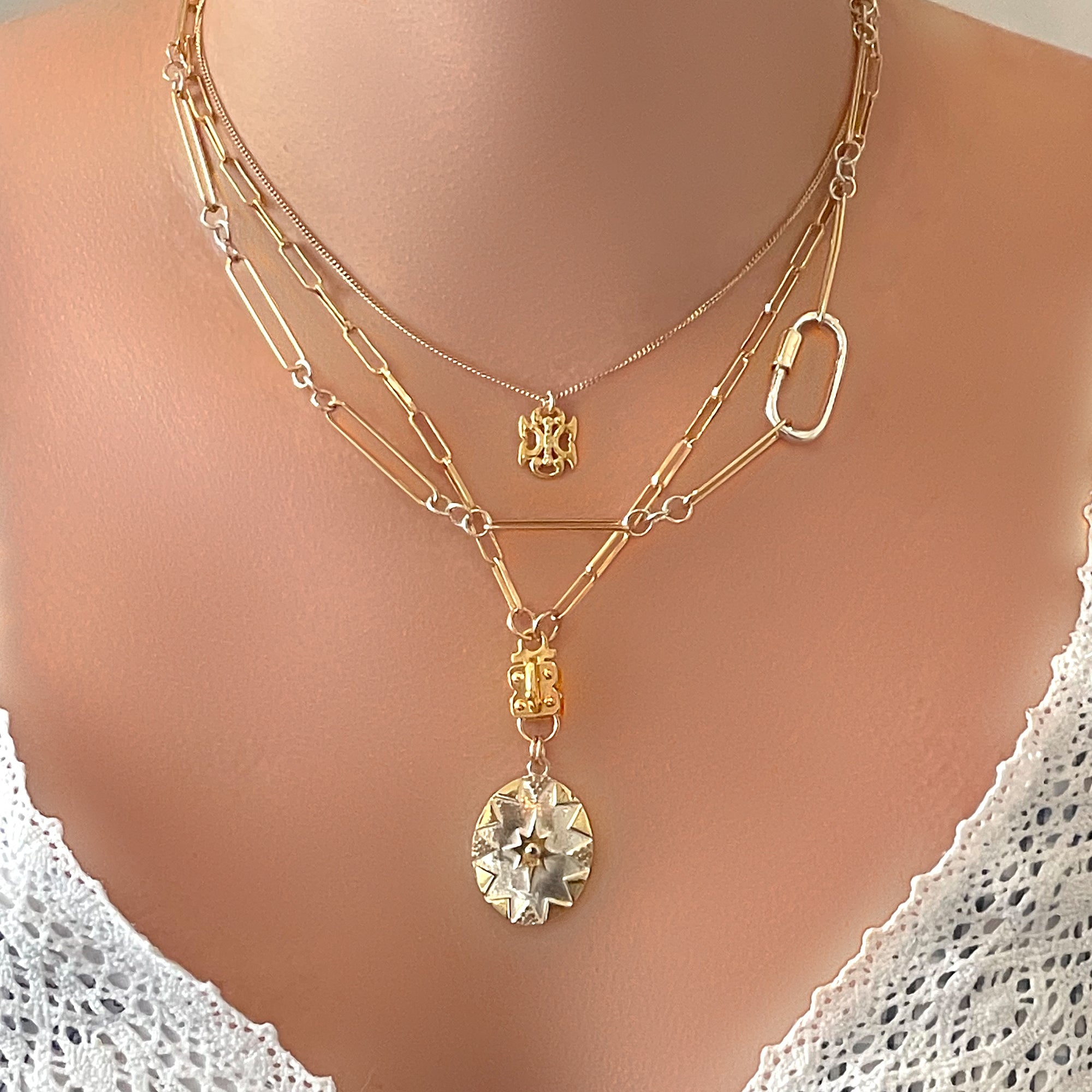 Giselle chain w/ carabiner-Gold filled & Ster.