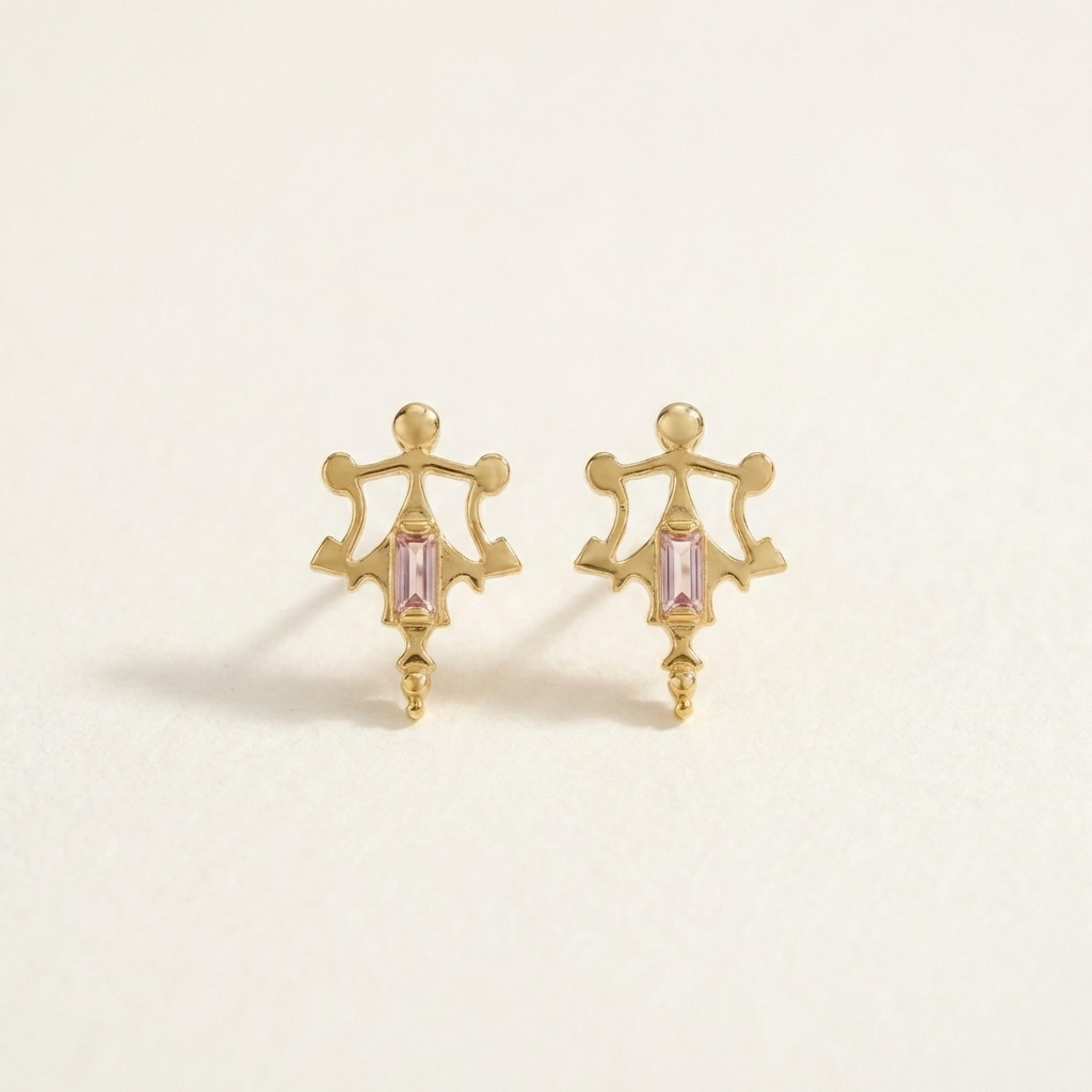  Roman replica in gold vermeil with rose quartz baguette stone accents