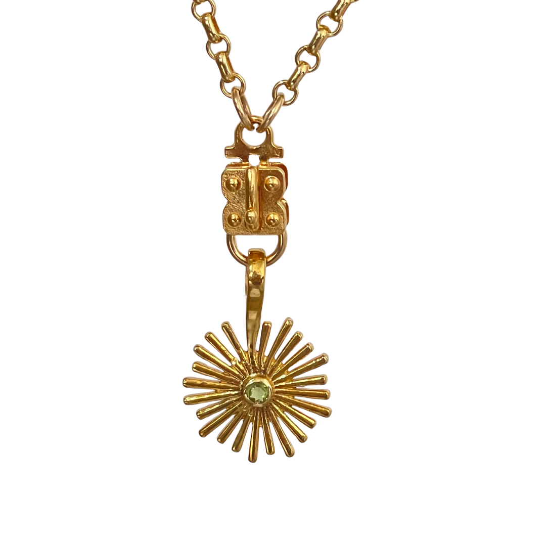 Poppy Pendant – Modern Floweret Disc with Center Stone