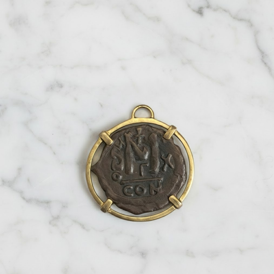 Authentic Bronze Roman Coin Vignette – 40 Nummi – Vermeil Bezel
