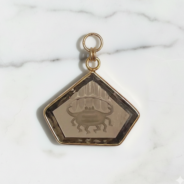Whimsical Carved Beetle in Smoky Quartz Pendant – Gold Filled & Vermeil