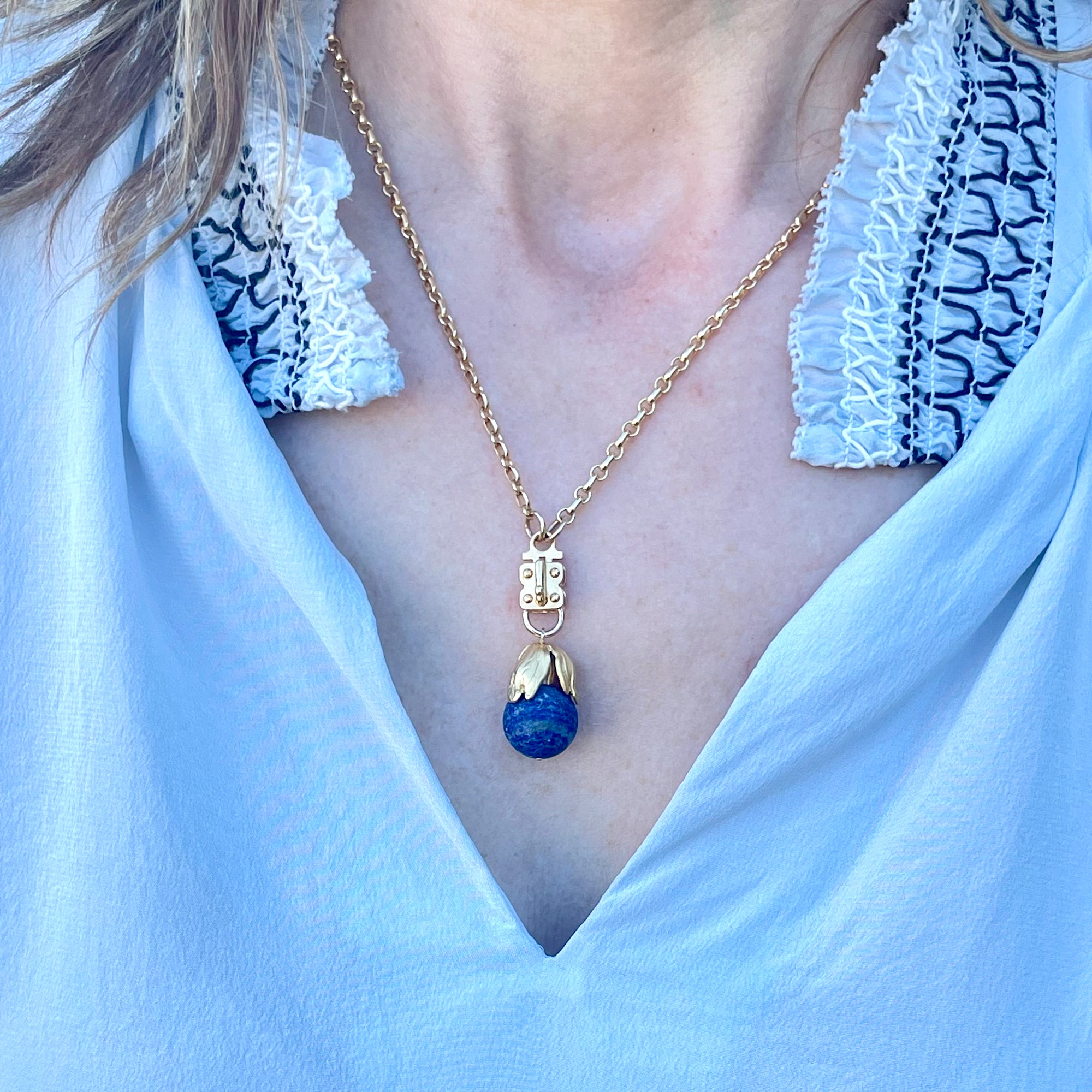 Stone Lapis Ball with Petal Cap