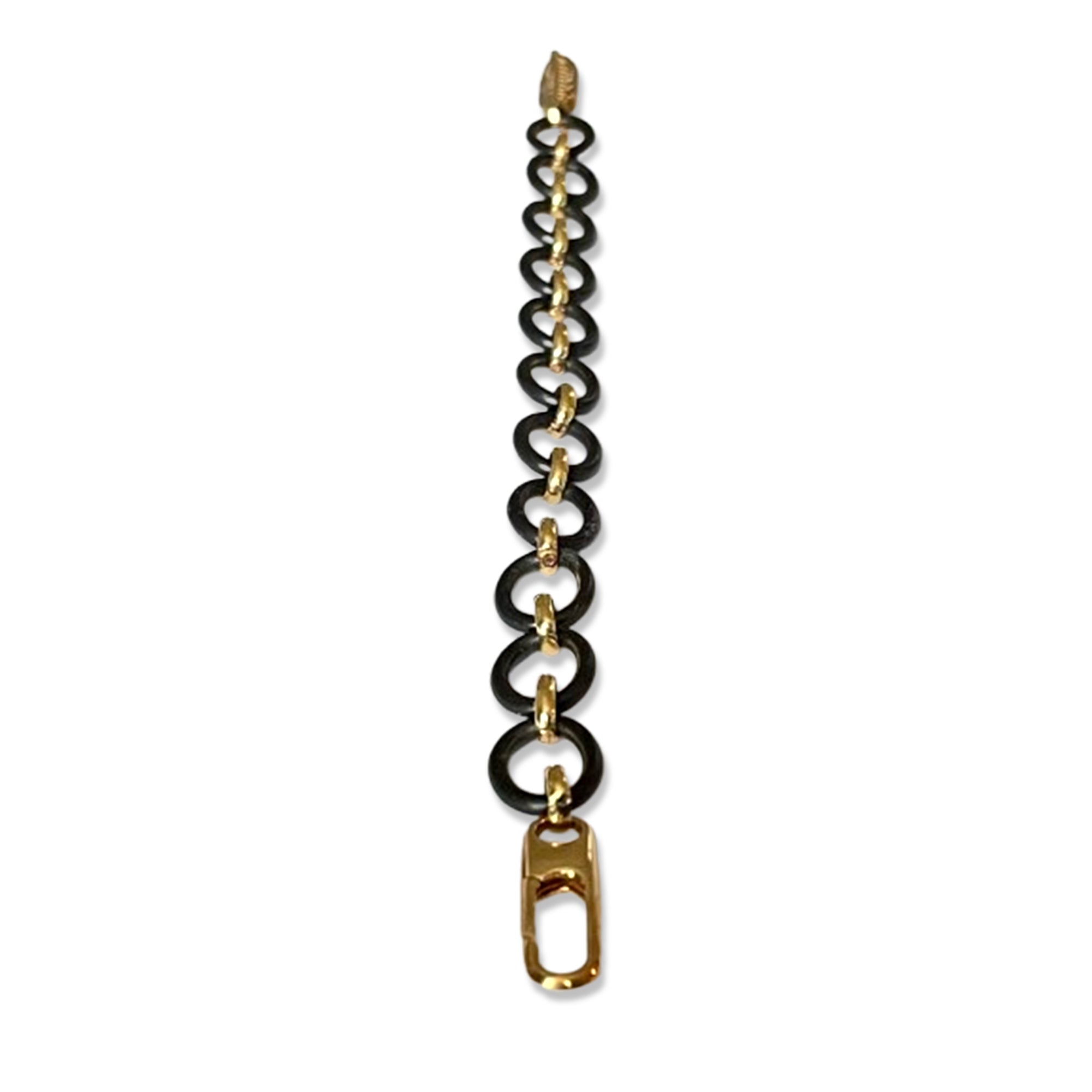 Handmade black ruthenium and gold cable link bracelet
 8" — Sennod