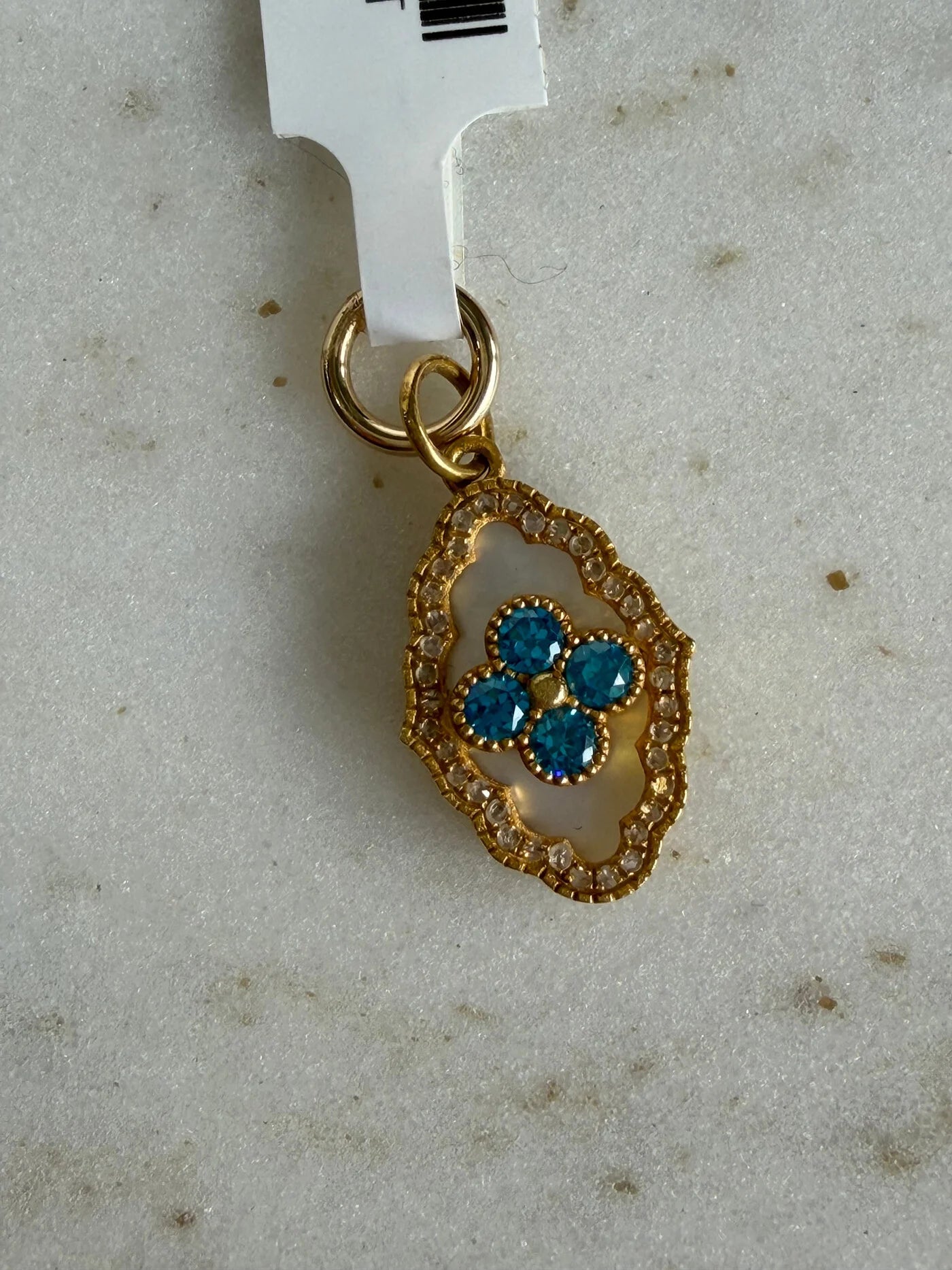 Laken- MOP Oval/ Swiss Blue Quatrefoil/ Diamond- Gold