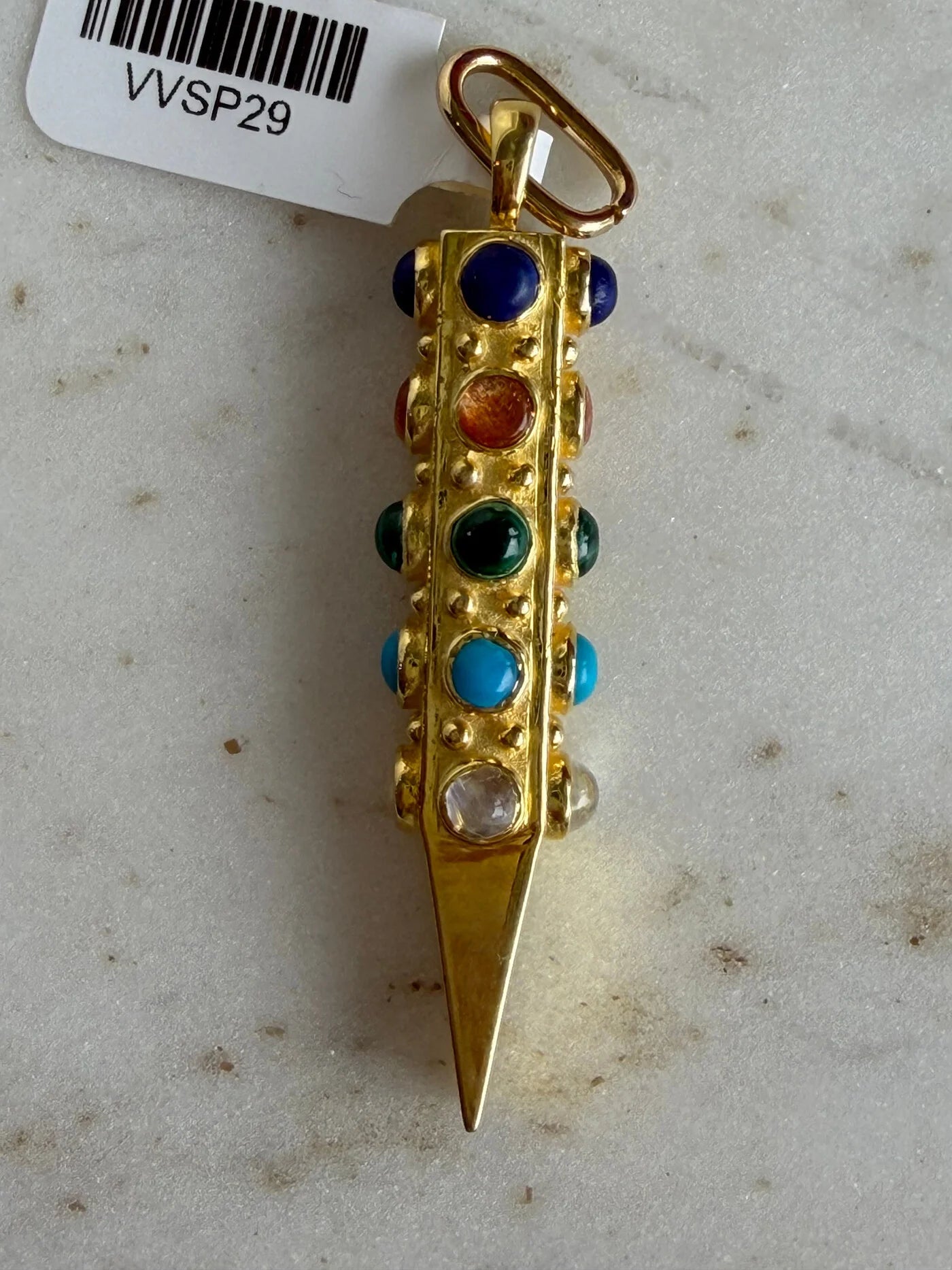 Tapered gold Multi Stone cabochon Amulet